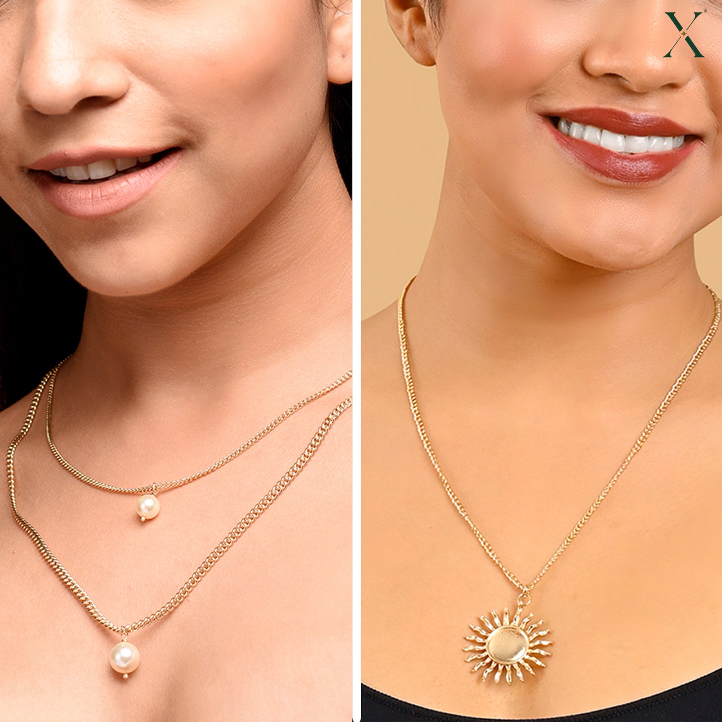 Luxury Trending Gold Polish Modern Necklace Set Of 2