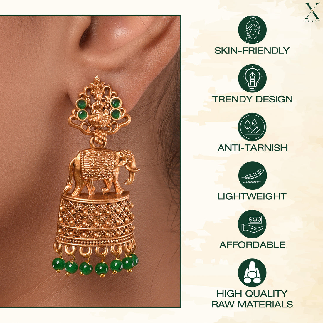 Traditional Gold Elephant Pattern Earrings