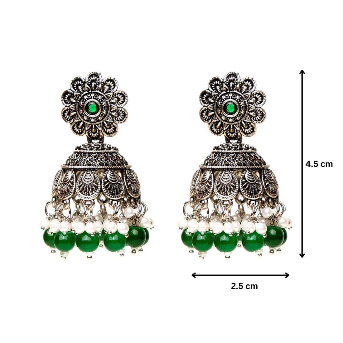 Silver Chakriya Beaded Lightweight Jhumka Earrings