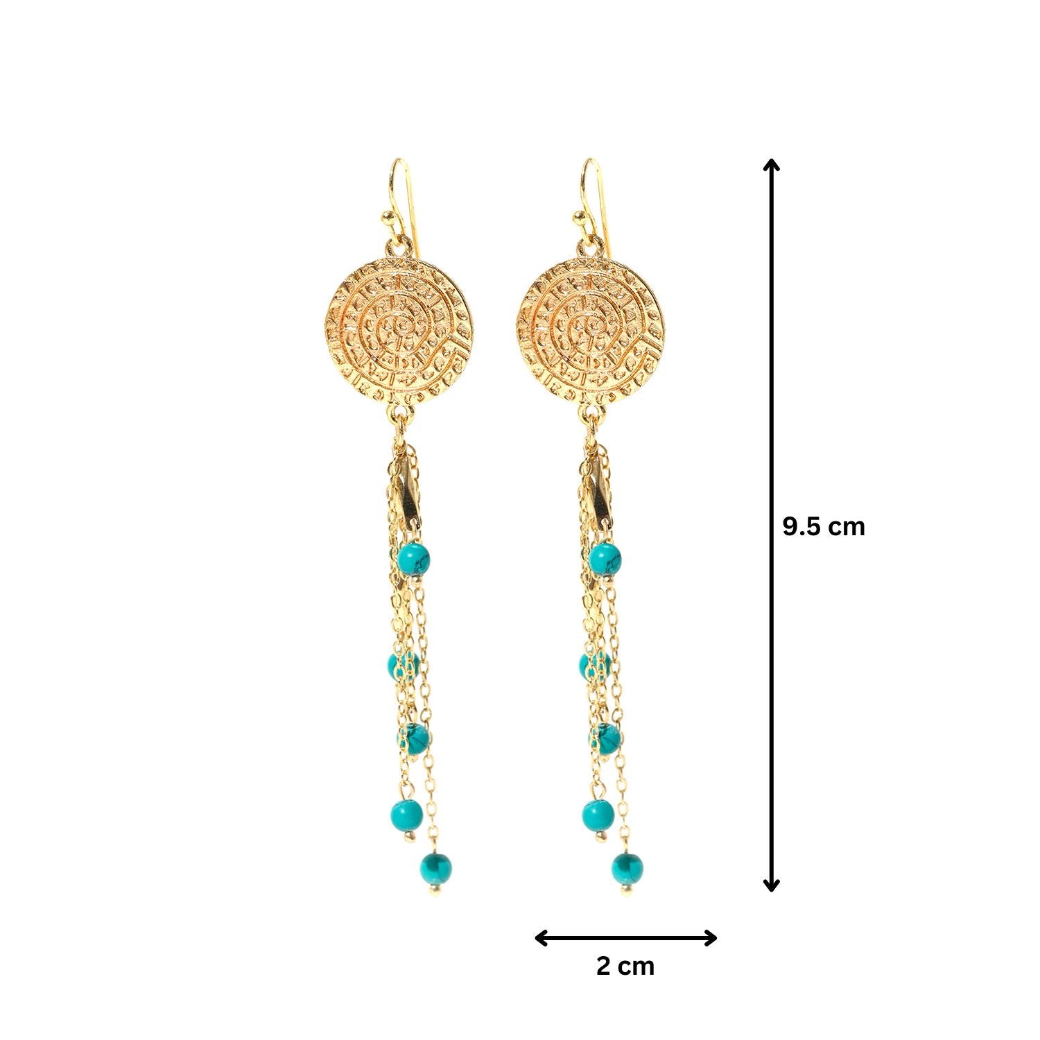 Semi Precious Chain Dangling Coin Earrings