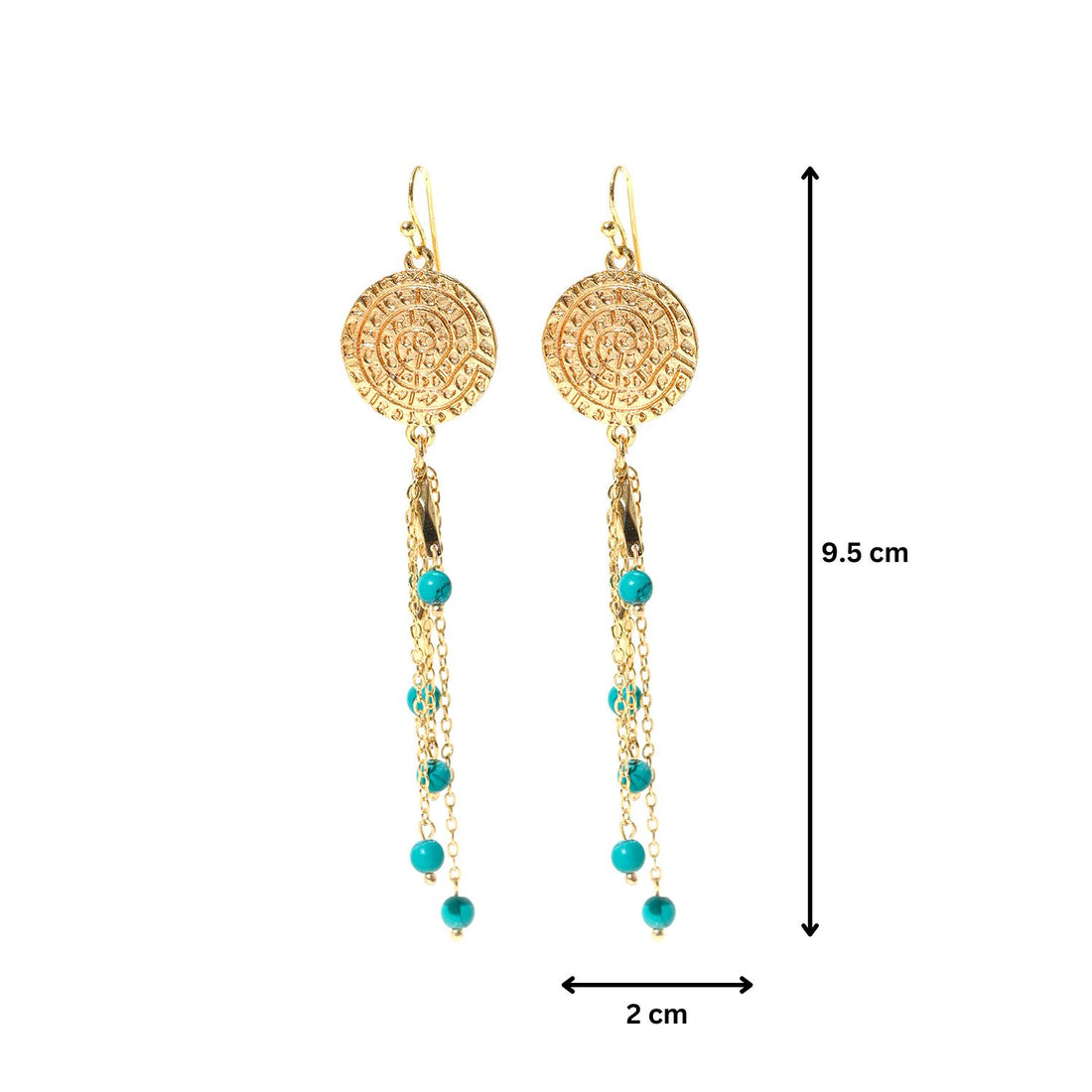 Semi Precious Chain Dangling Coin Earrings