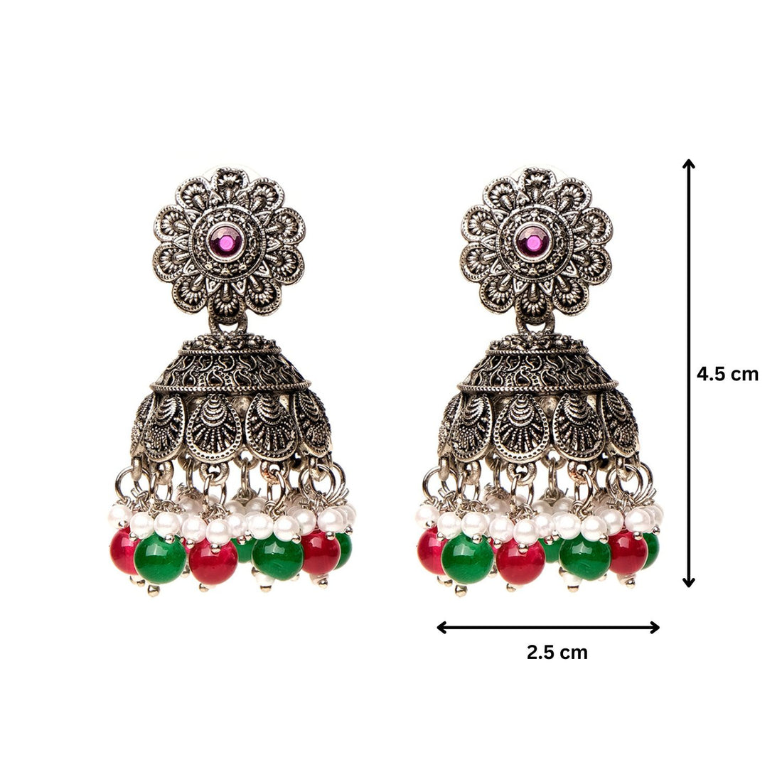 Silver Chakriya Beaded Lightweight Jhumka Earrings