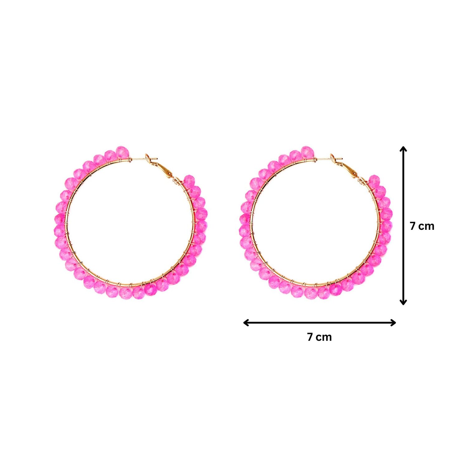 Electric Pink/Electric Blue Beaded Hoop Earrings