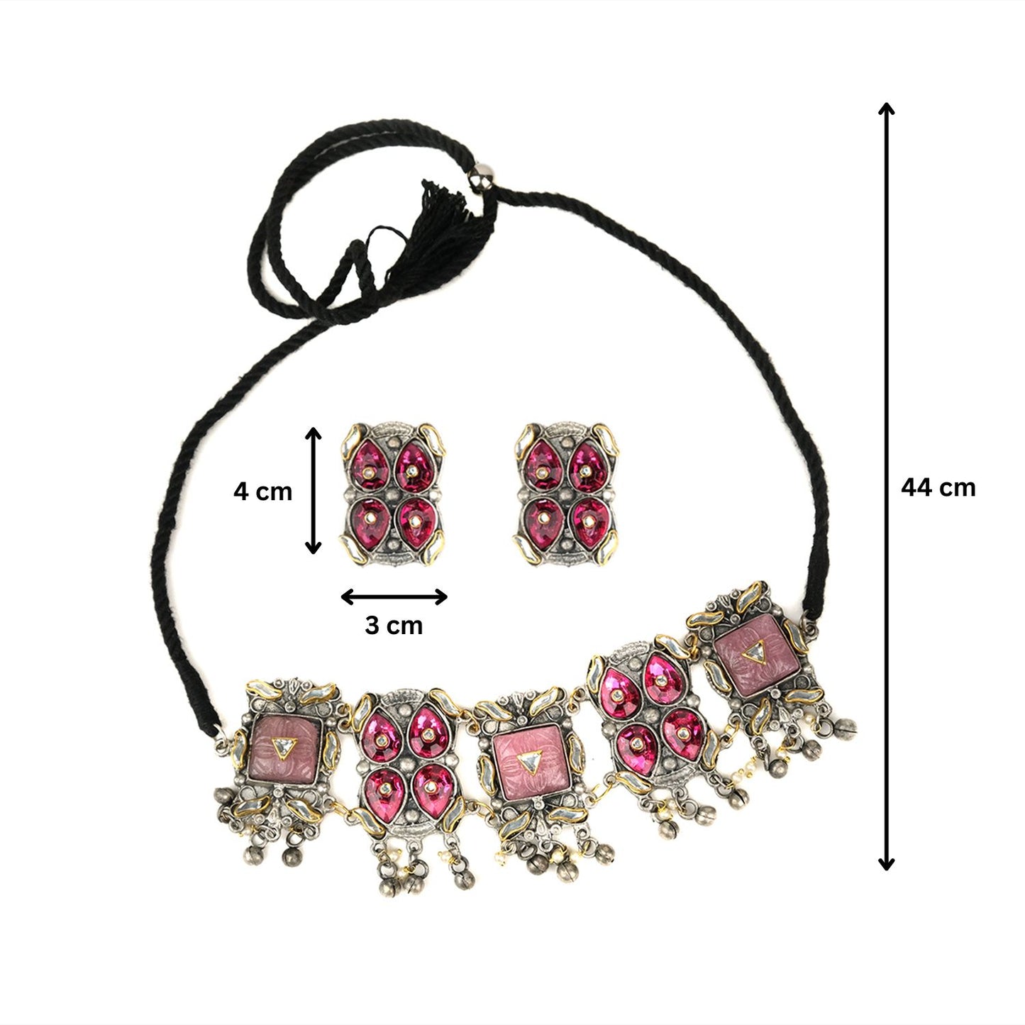 Pink Silver Oxidized Choker Jewelery Set