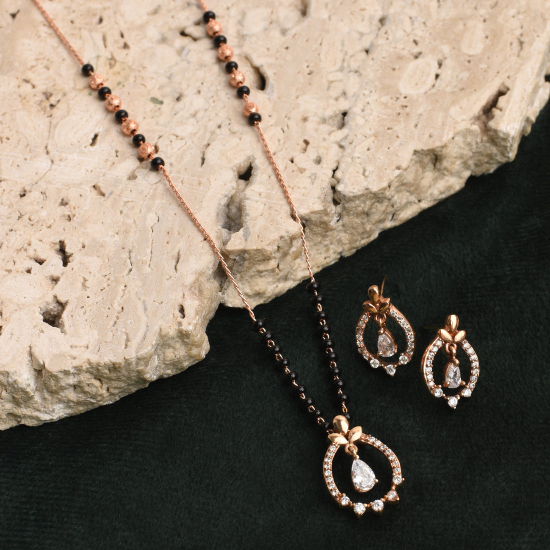 Sparkle Droplet American Diamond Mangalsutra with Earrings