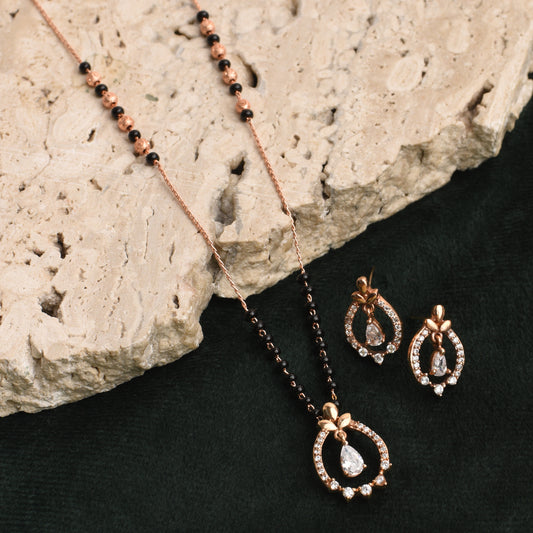 Sparkle Droplet American Diamond Mangalsutra with Earrings