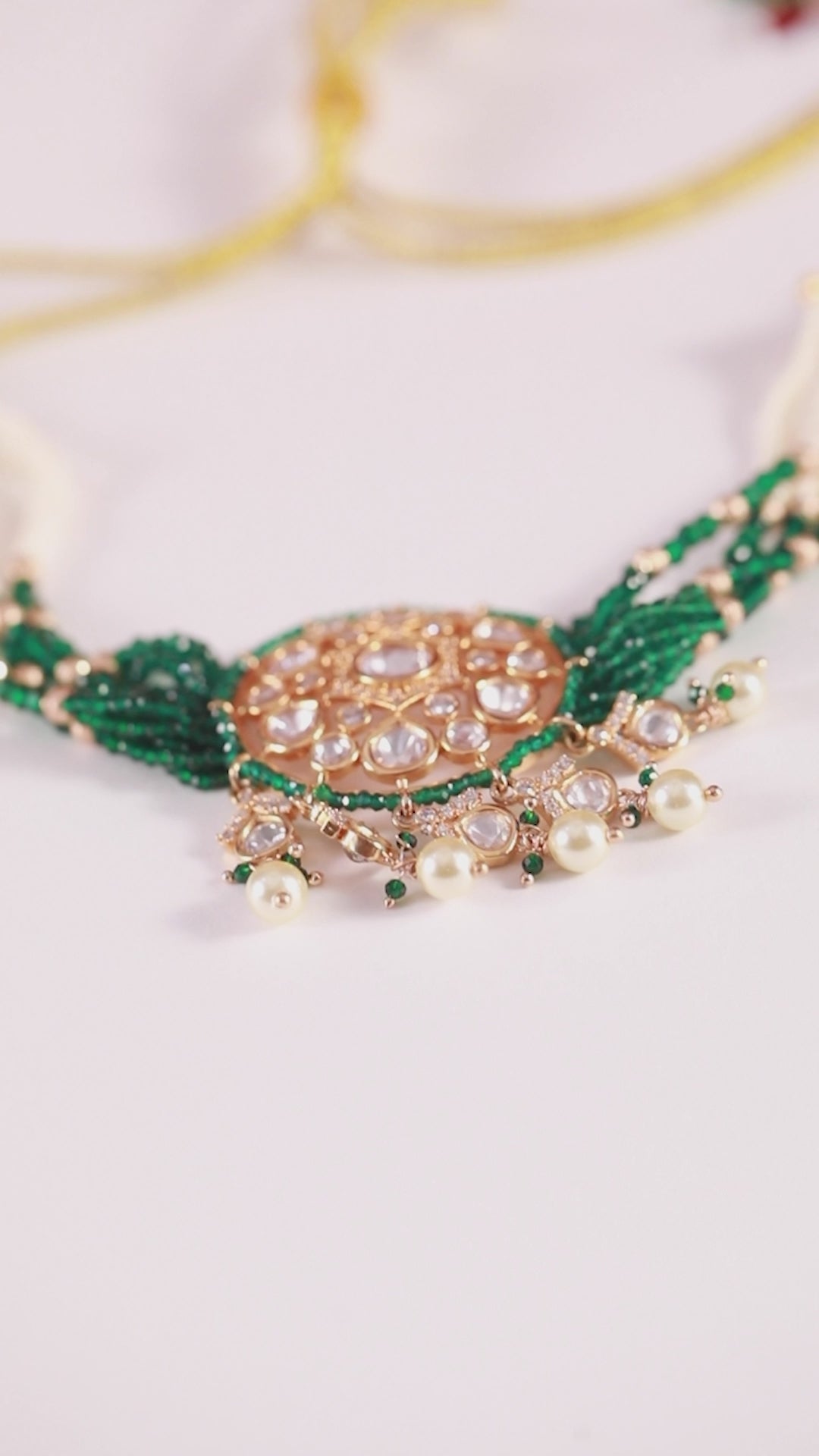 Emerald Green Choker Necklace With Earrings