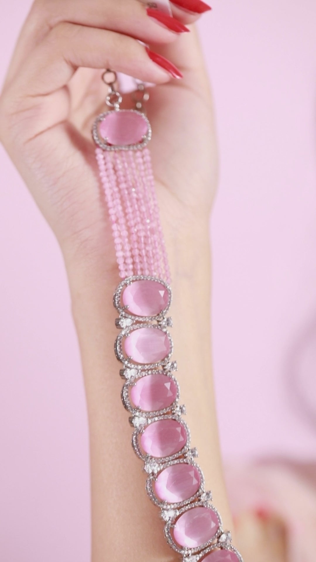 Baby Pink American Diamond Choker Necklace Set with Earrings