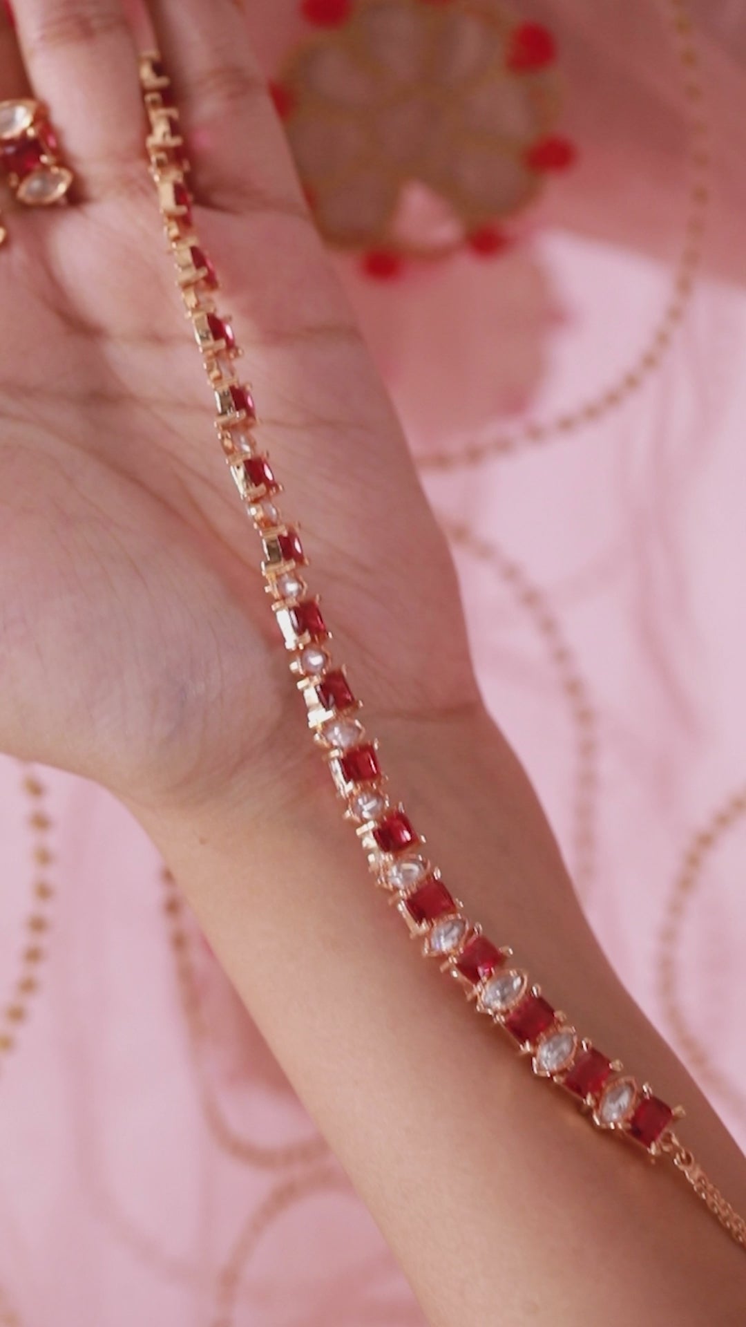 Vintage India Ruby and Glass Stone Necklace Set with Earrings