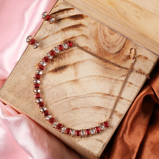 Vintage India Ruby and Glass Stone Necklace Set with Earrings