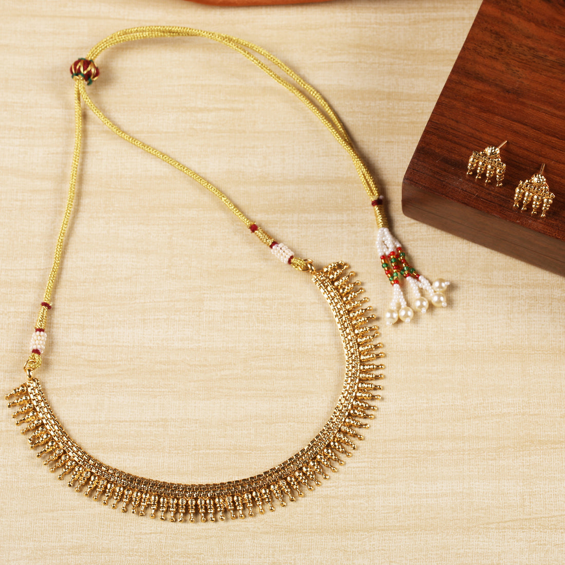 Vintage India Rope Drop Necklace Set with Earrings