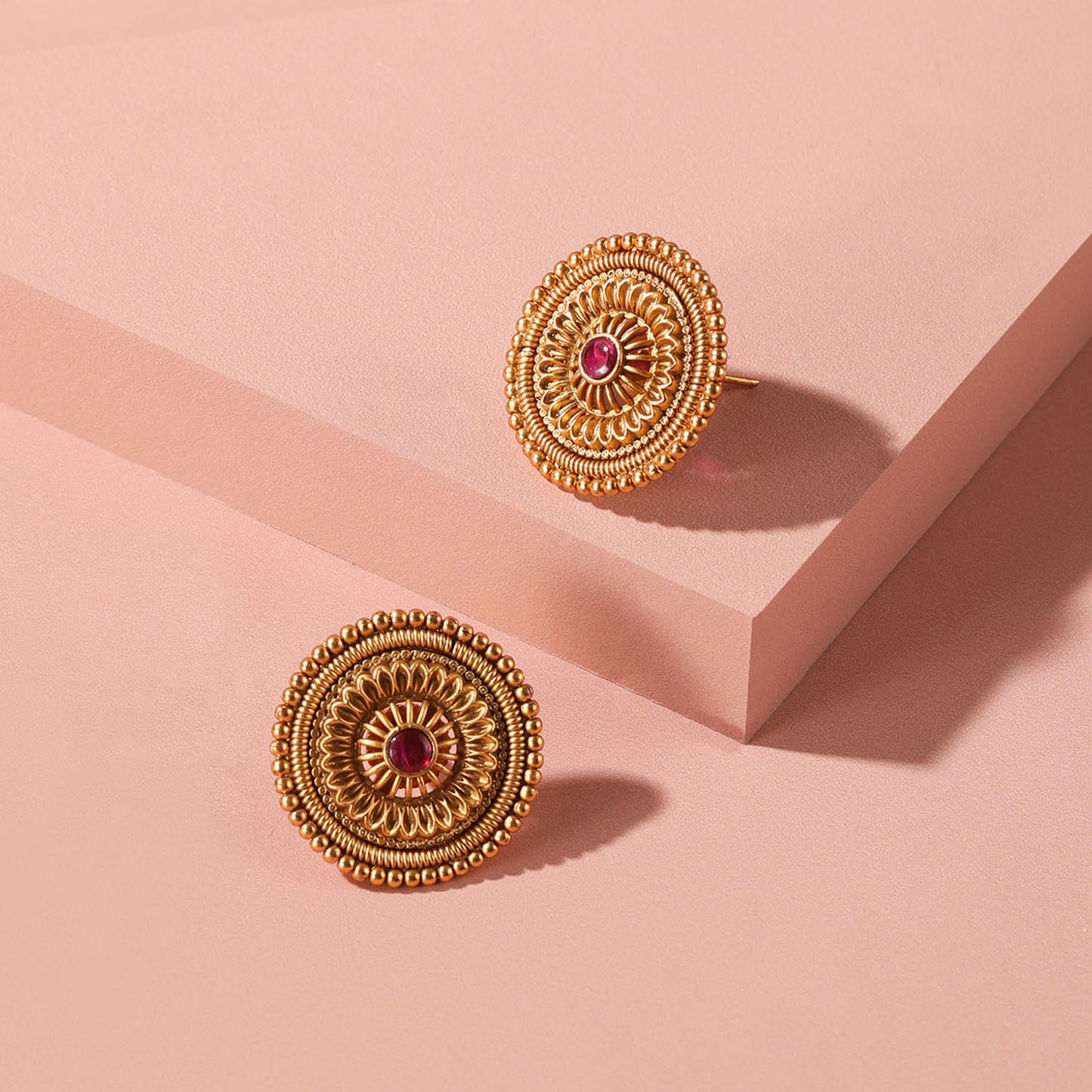 Traditional India Ruby Circle Studs Earrings