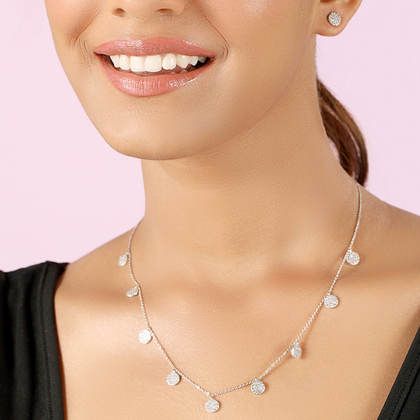 Multiple Pendent Round Neck Silver Necklace with Earrings
