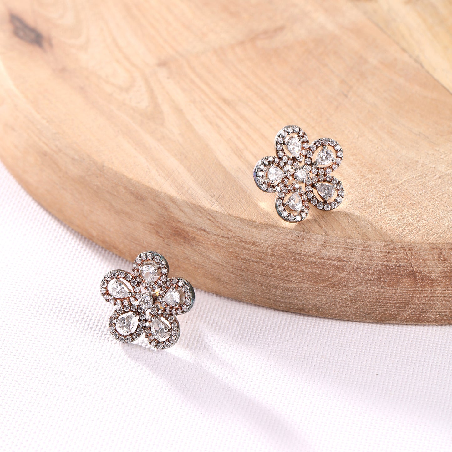 American Diamond Bloomed Flower Stud Earrings