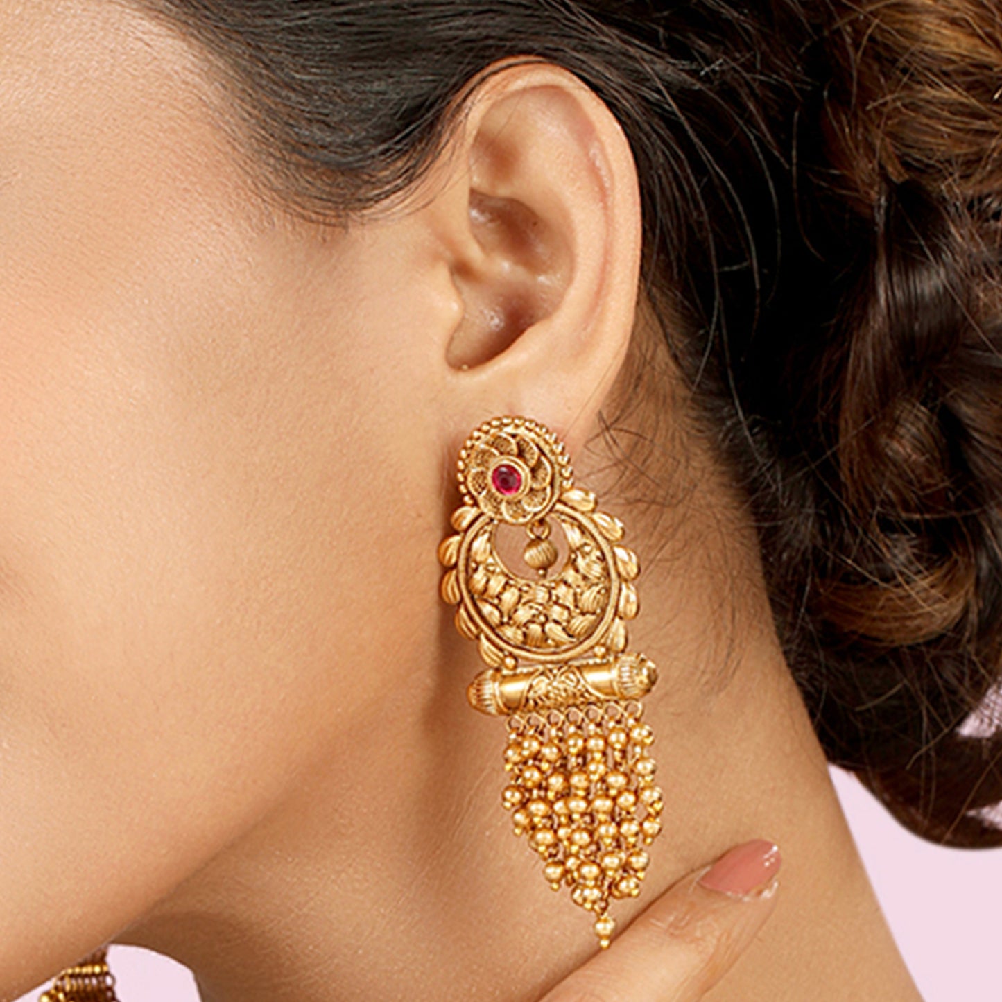 Vintage India Ruby Studded Dangler Earring