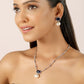 Designer Elegant Silver Polish Pearl Studded Pendant Style Sapphire Necklace Set with Earrings