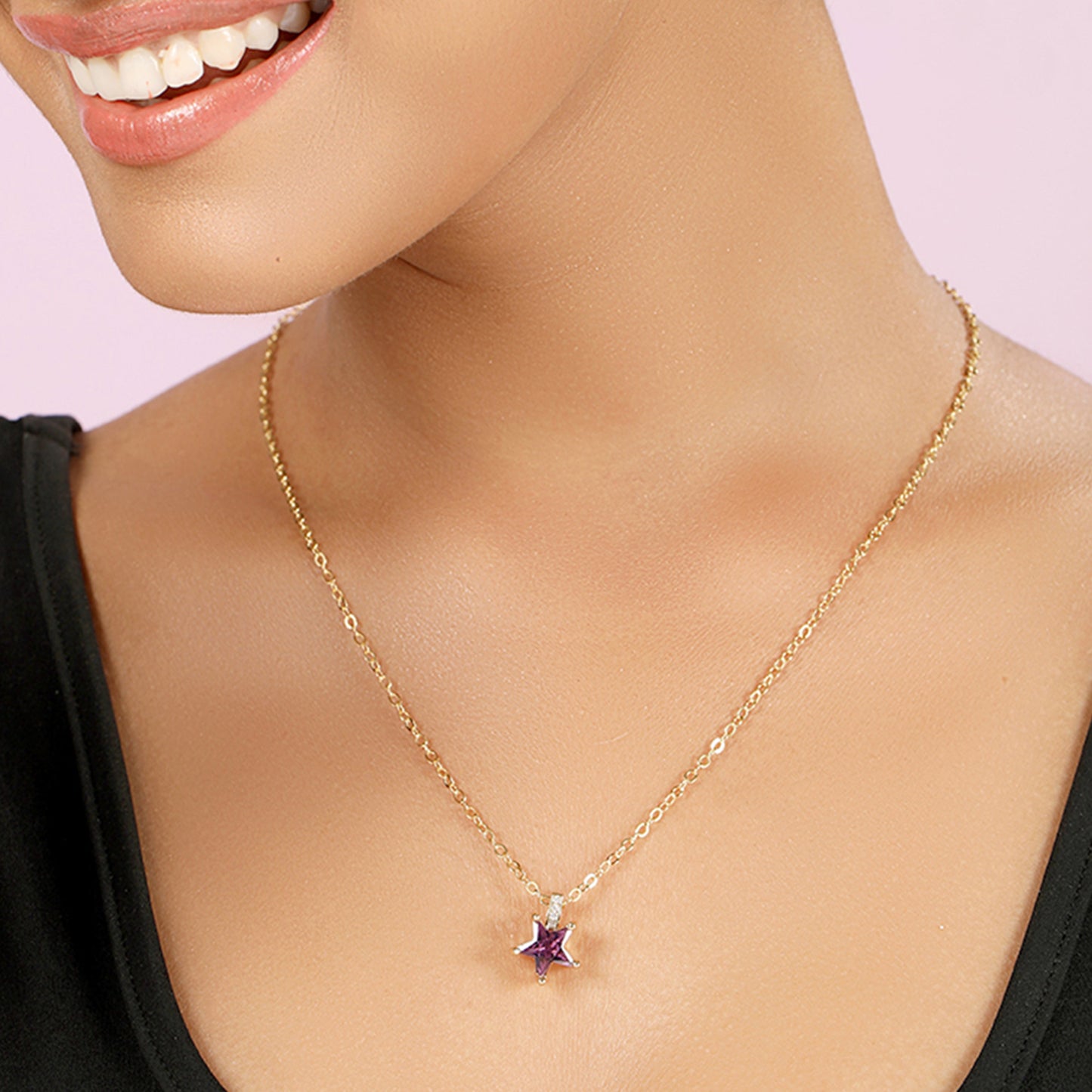 Ruby Star Pendant with Gold Chain