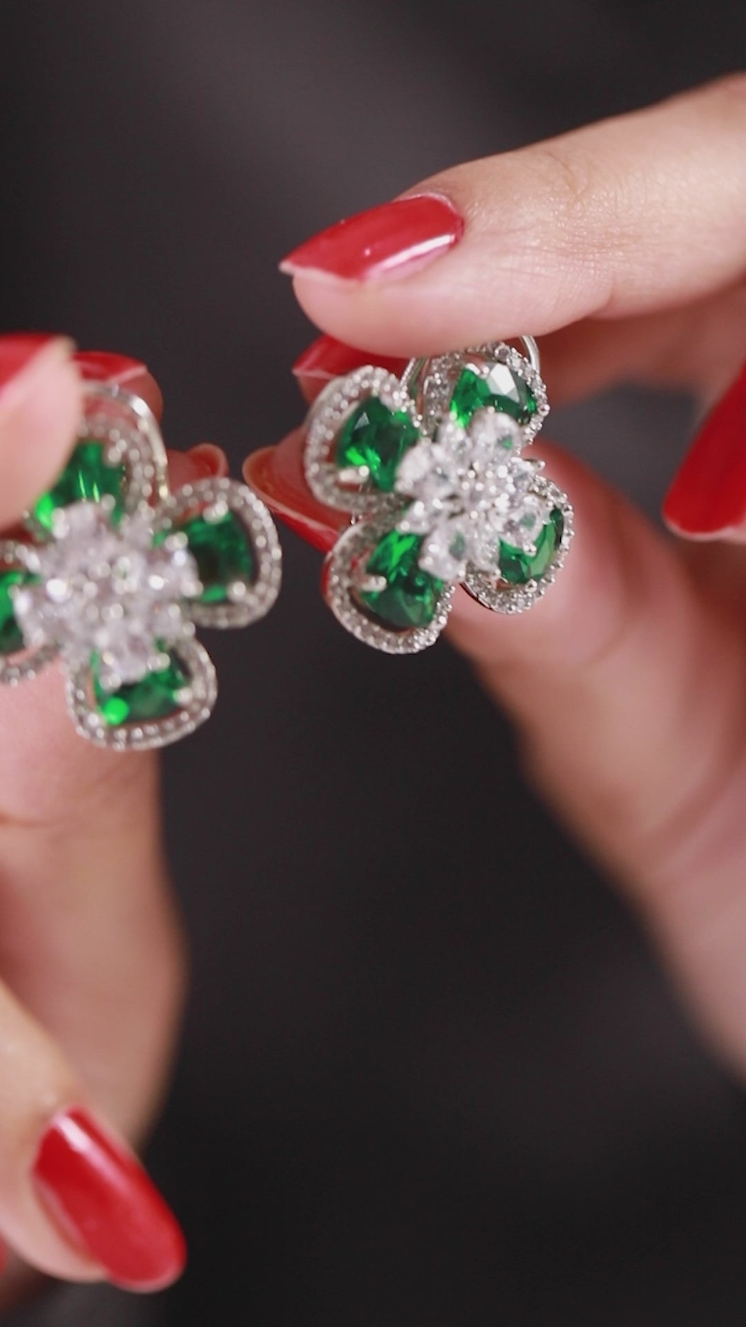Emerald and American Diamond Flower Studs