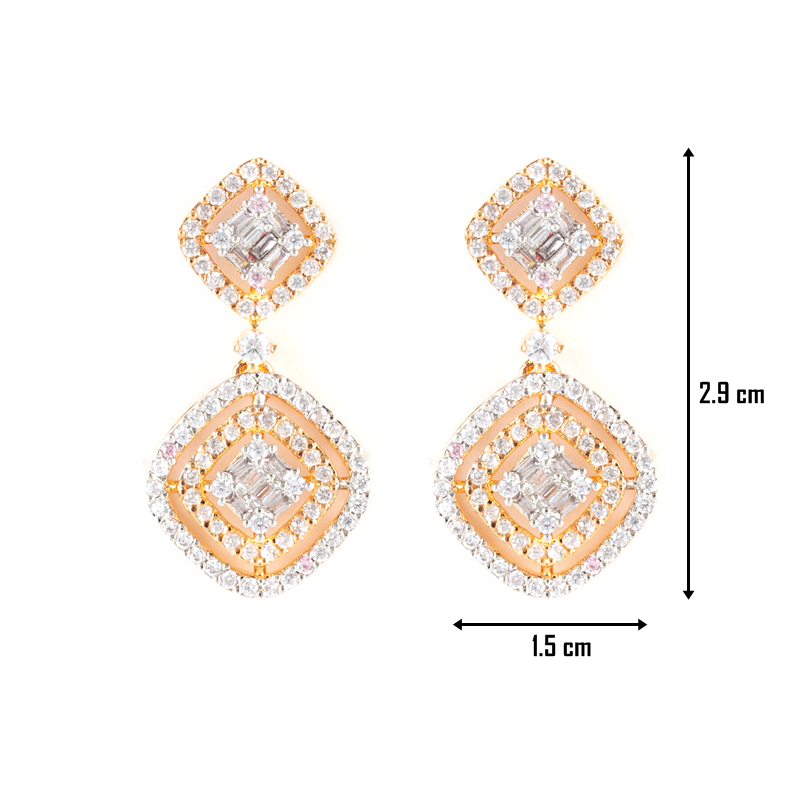Diamond and Crystal Drop Earrings with Silver Rhodium Plating and Gold Plating