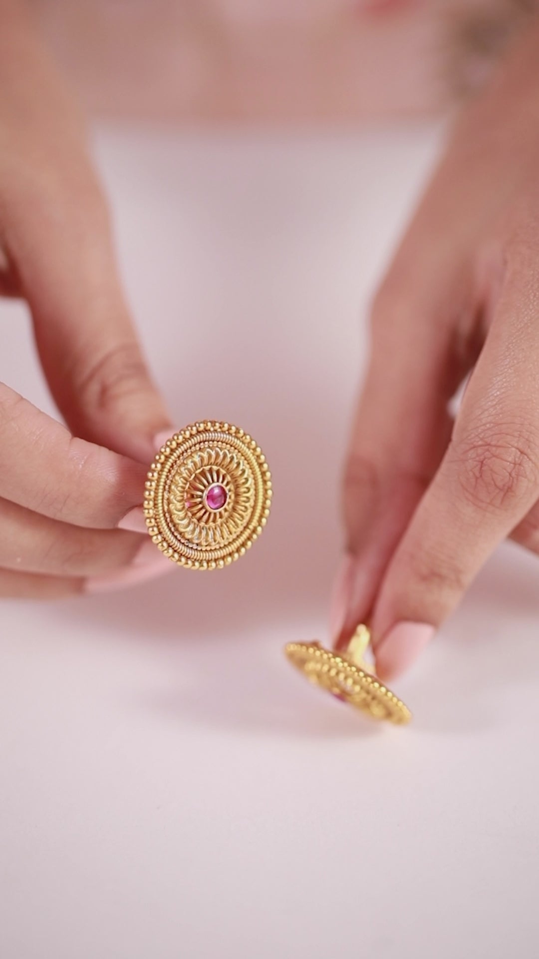 Traditional India Ruby Circle Studs Earrings