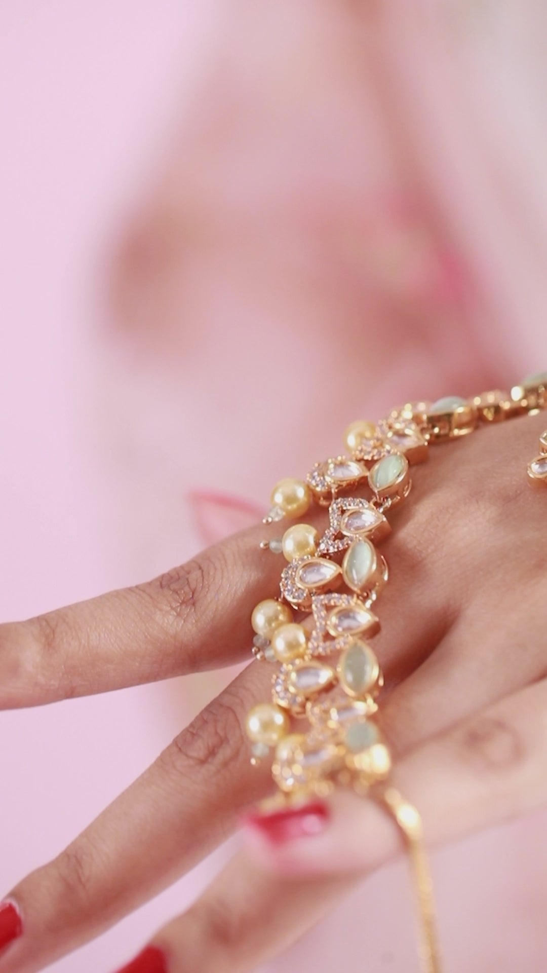 Vintage India Jade and Pearl Necklace with Earrings