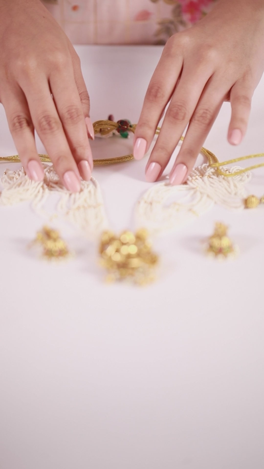 Elegant Ganesha White Beads String Long Necklace Set