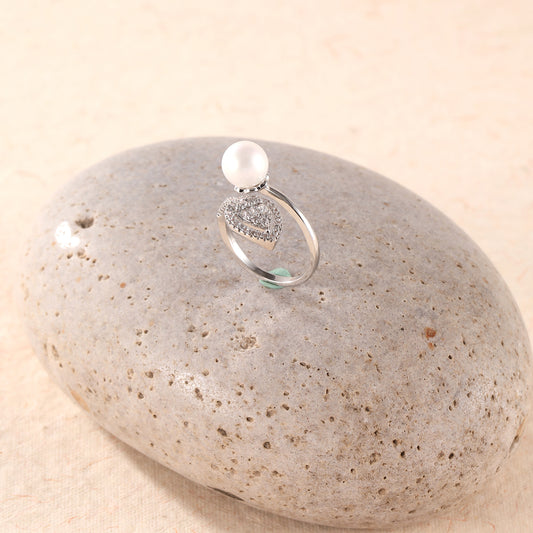 Leaf with Pearl CZ Stone Studded Ring