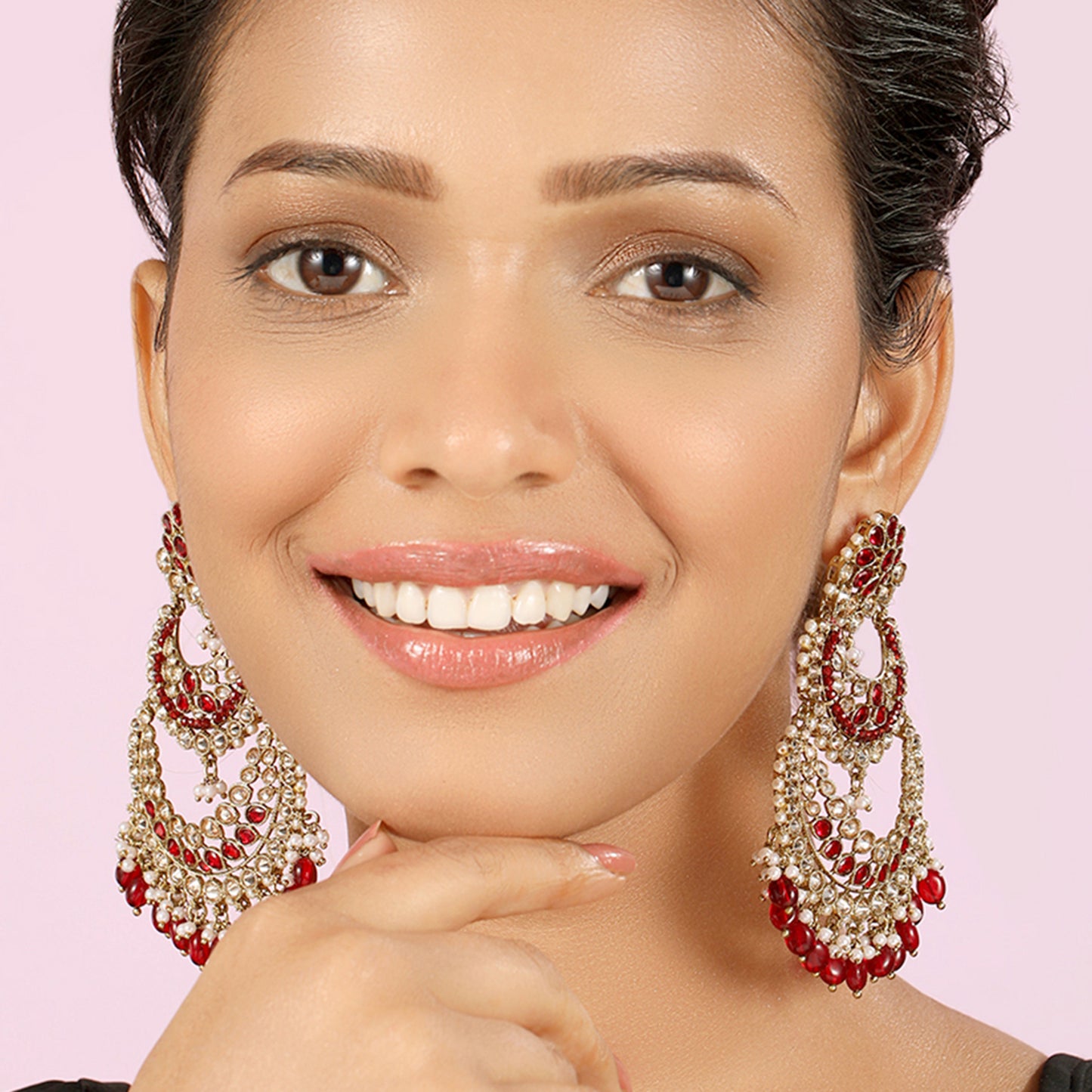 Women's Ruby and Pearl Layered Chandelier Earrings