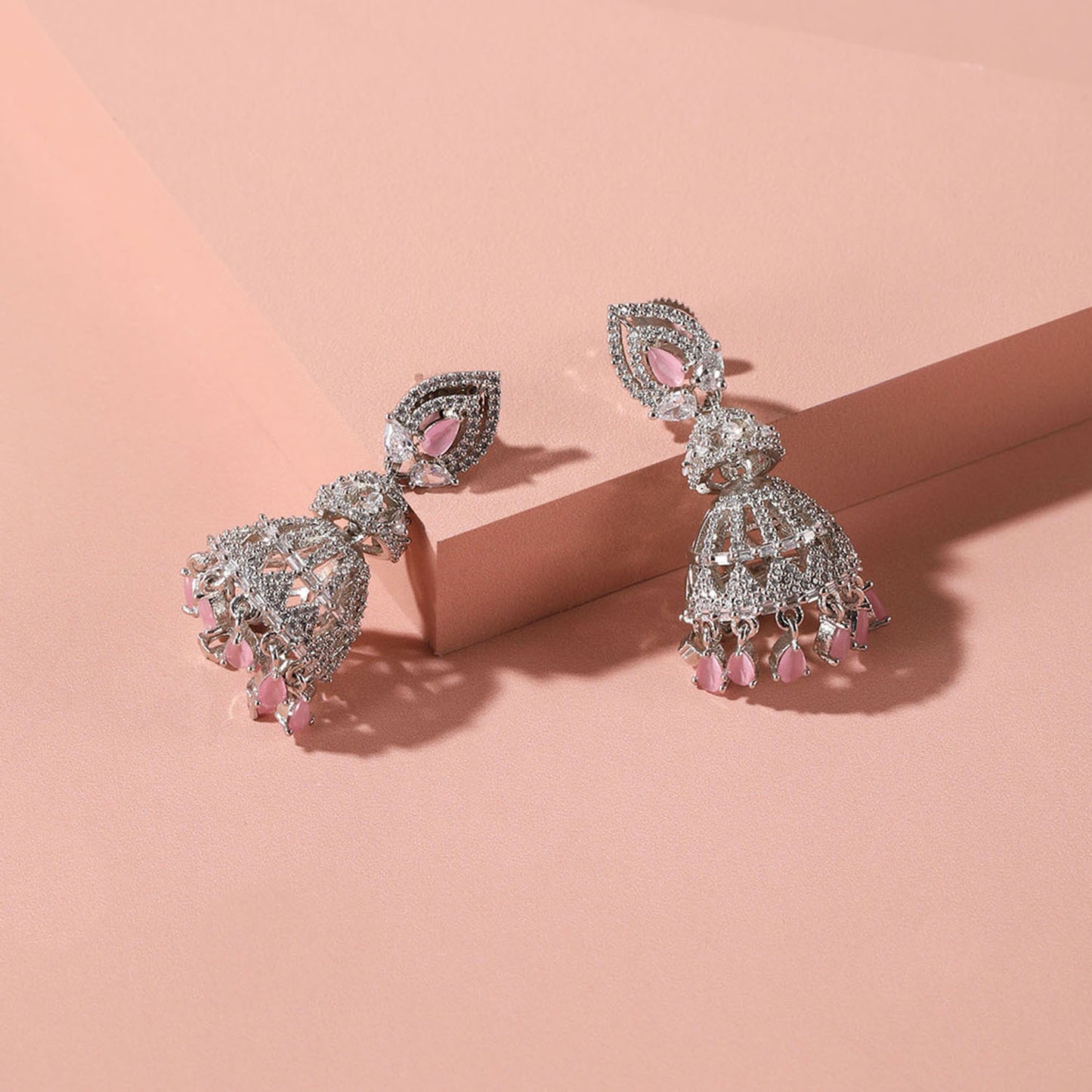 American Diamond and Rose Gem chandelier Jhumka Earrings