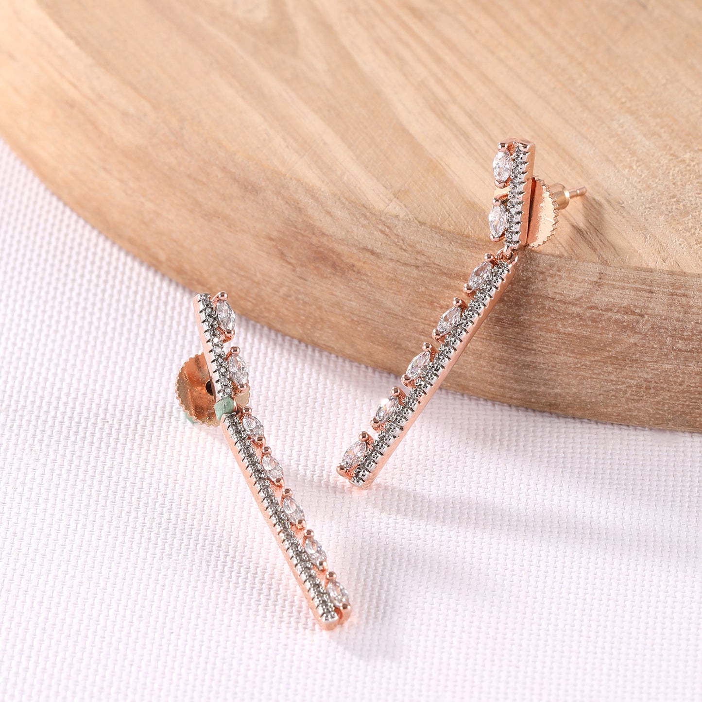Rose Gold Art Deco Drop Earrings with Cubic Zirconia