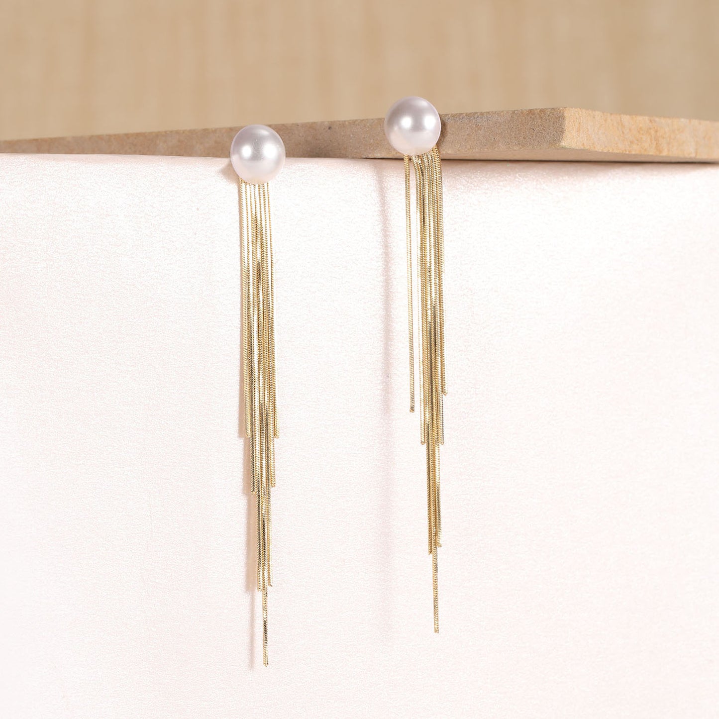 Single Pearl and Gold Dangling Drop Party Earrings