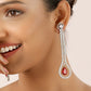 Ruby and American Diamond Statements Long Drop Earrings