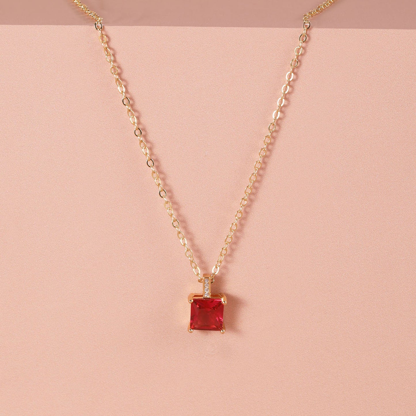 Square Cut Ruby Gold Chain