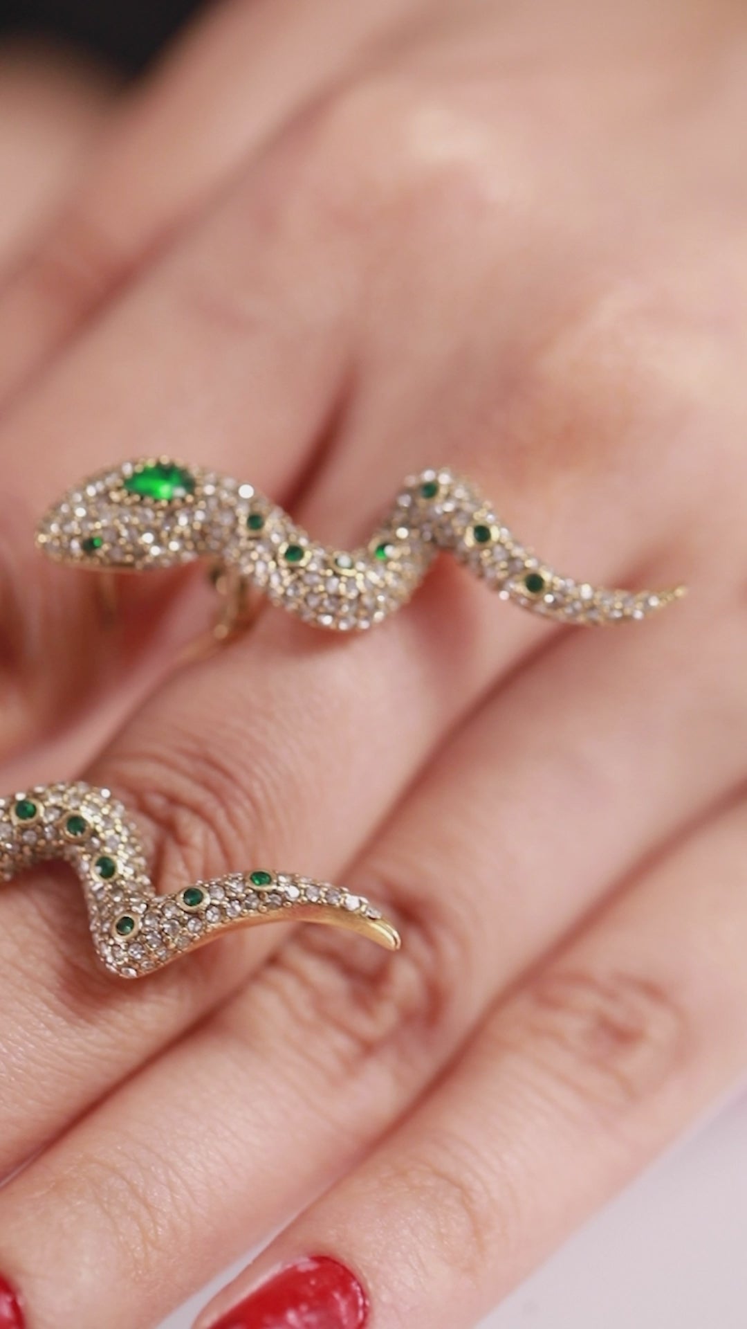 Emerald and American Diamond Serpent Earrings