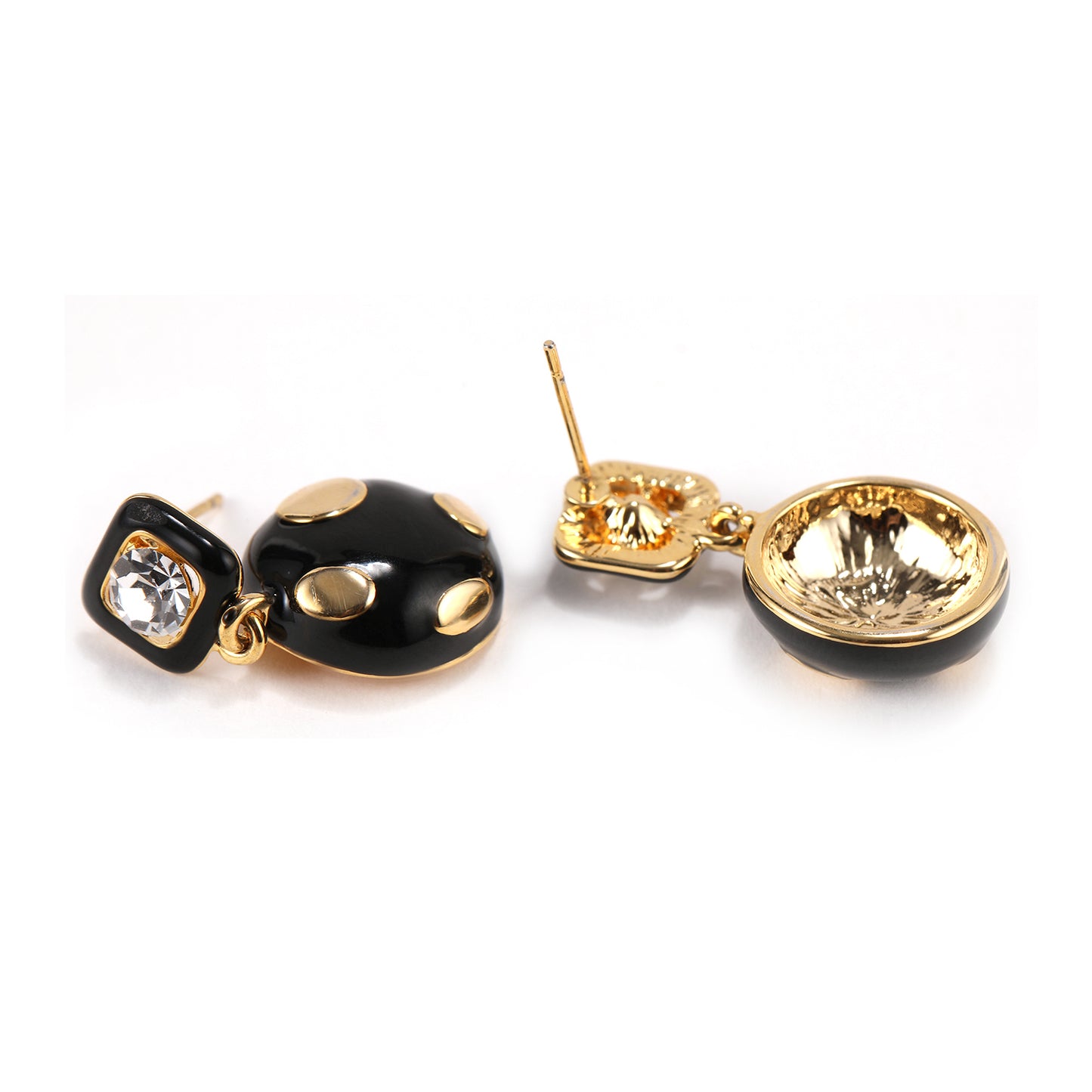 Black and Gold Enamel Drop Earrings