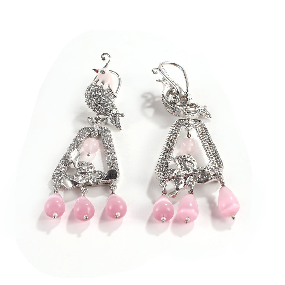 Silver and Rose Gem Drop Dangler Earrings