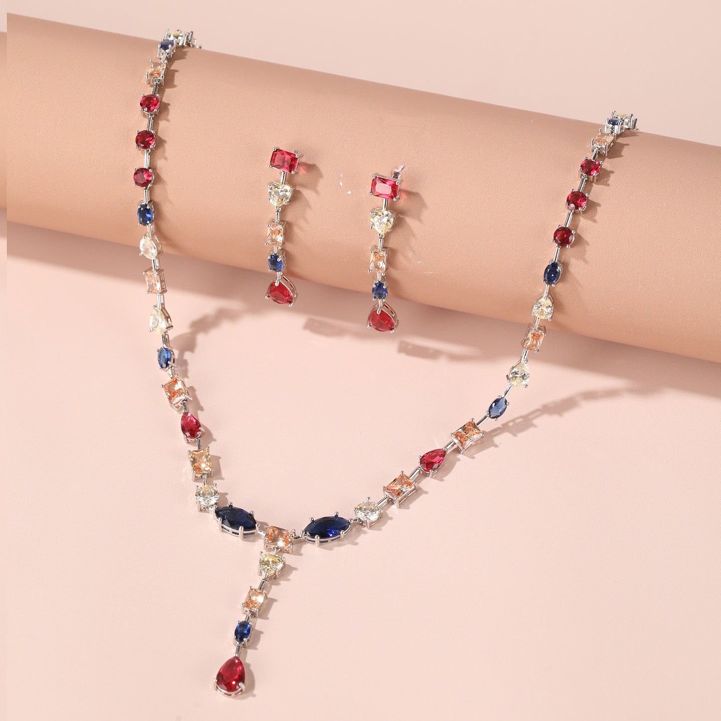 Multi Coloured Contemporary Designer Necklace Set with Earrings