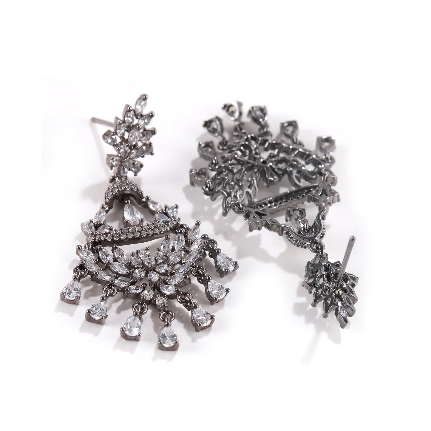 Intricate Silver Chandelier Earrings with Cubic Zirconia