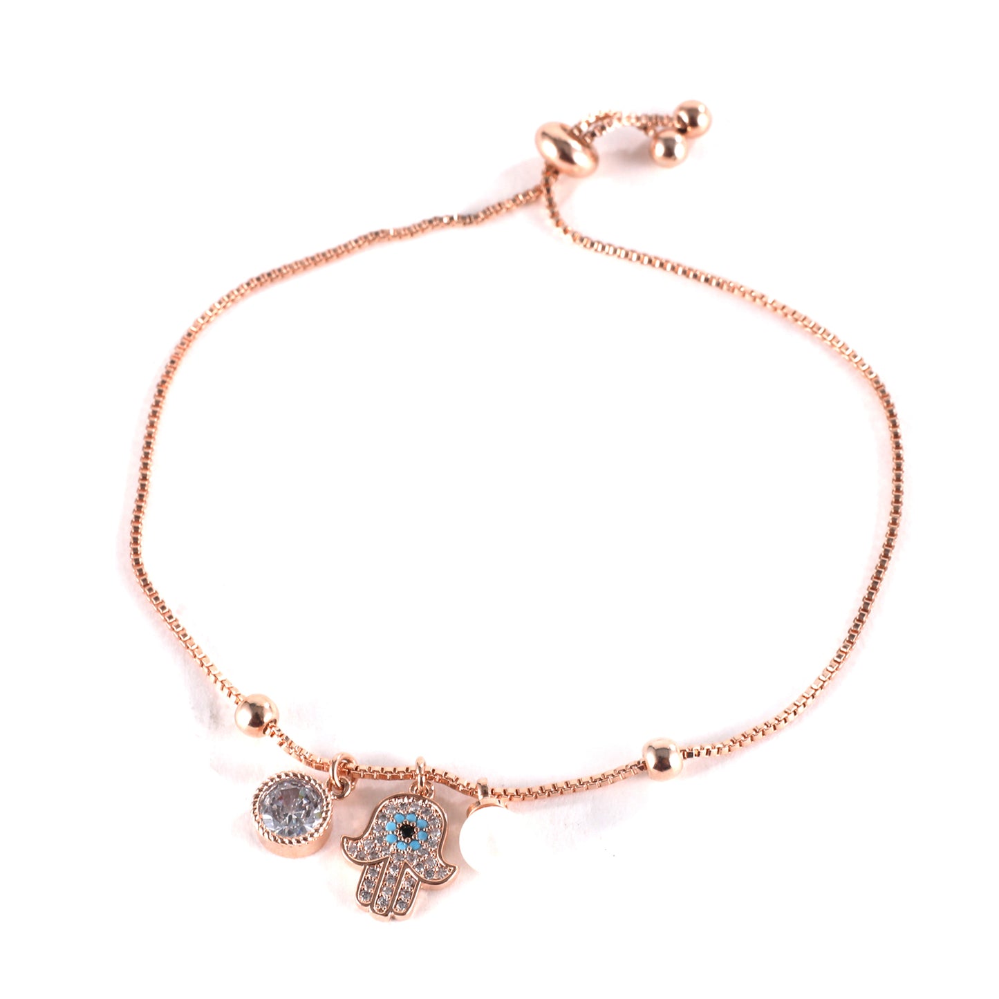 Rose Gold CZ Studded Circle and Pearl Bracelet