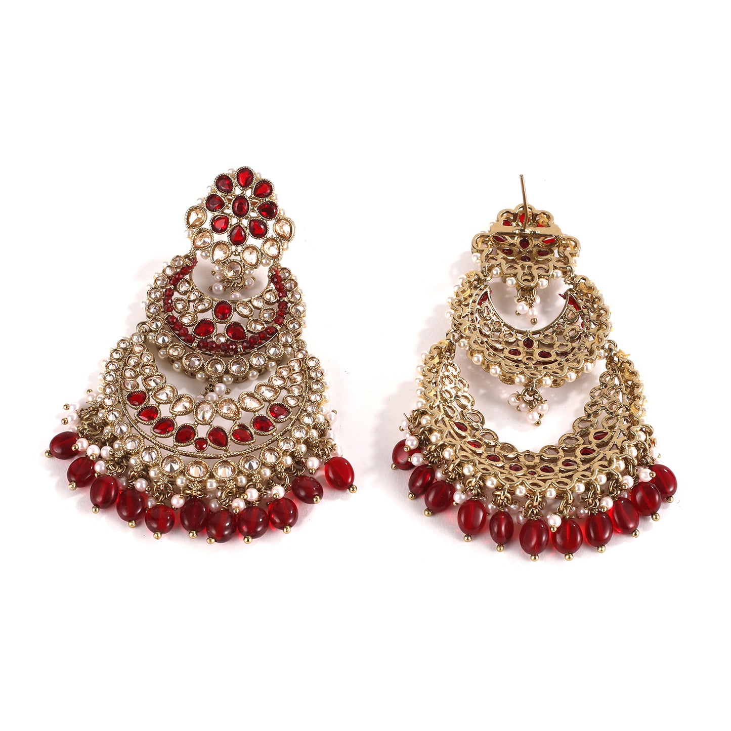 Women's Ruby and Pearl Layered Chandelier Earrings