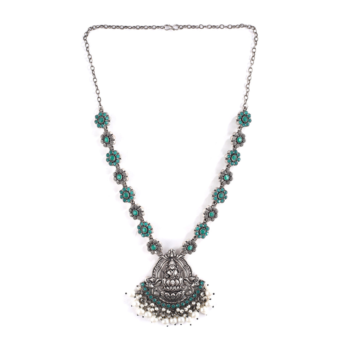 Tribal india Oxidised Silver and Jade Stone Set