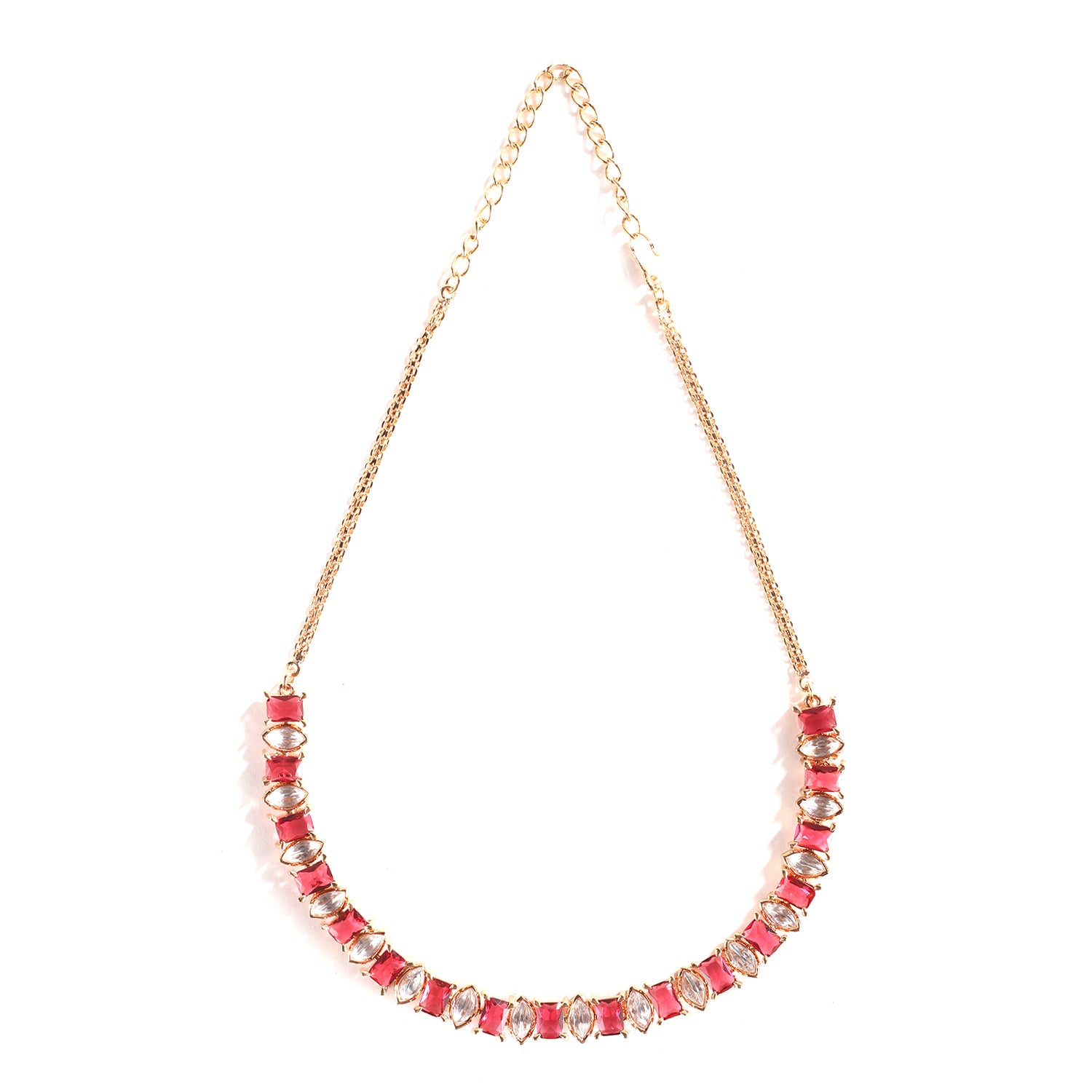 Vintage India Ruby and Glass Stone Necklace Set with Earrings