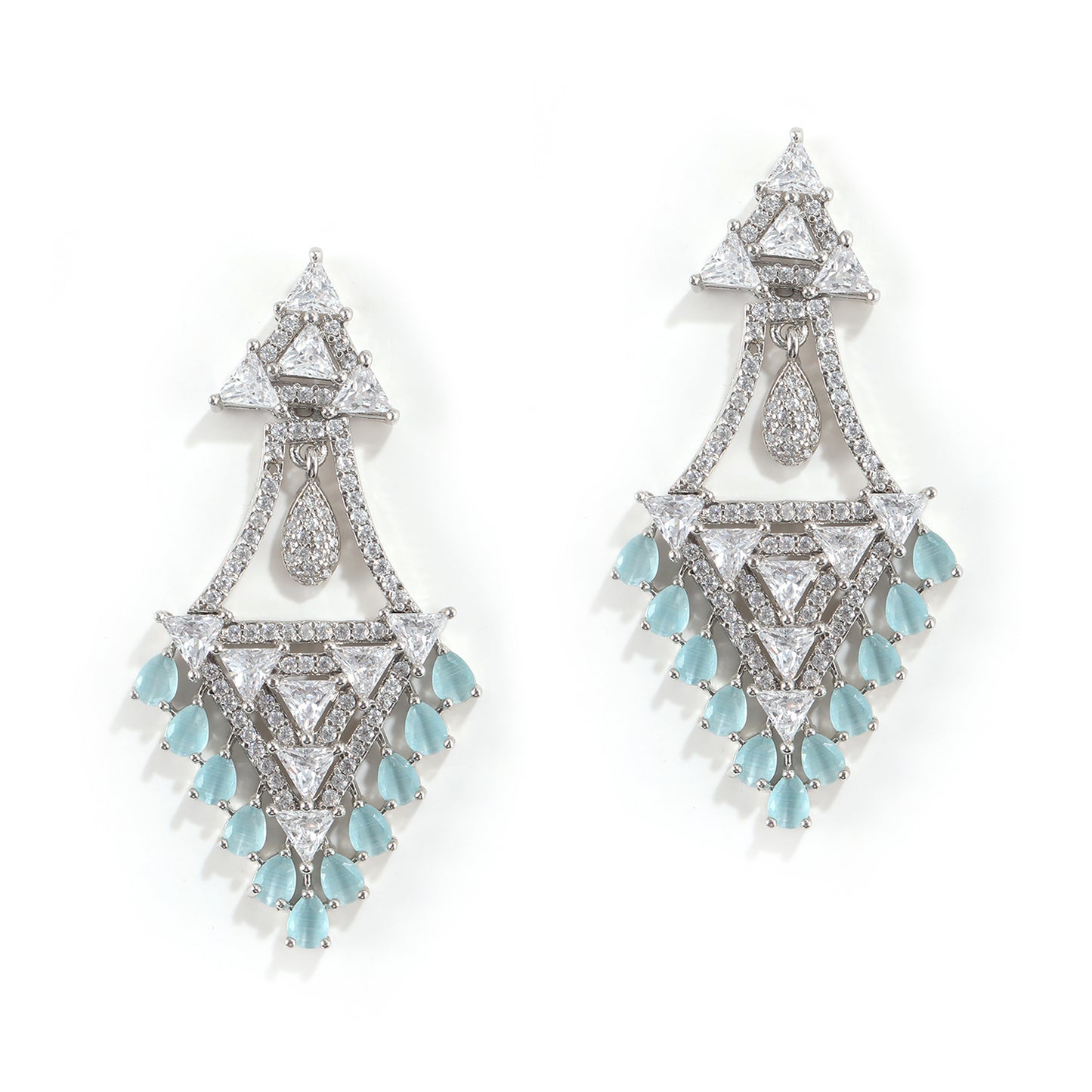 Silver and Jade Chandelier Earrings with Cubic Zirconia