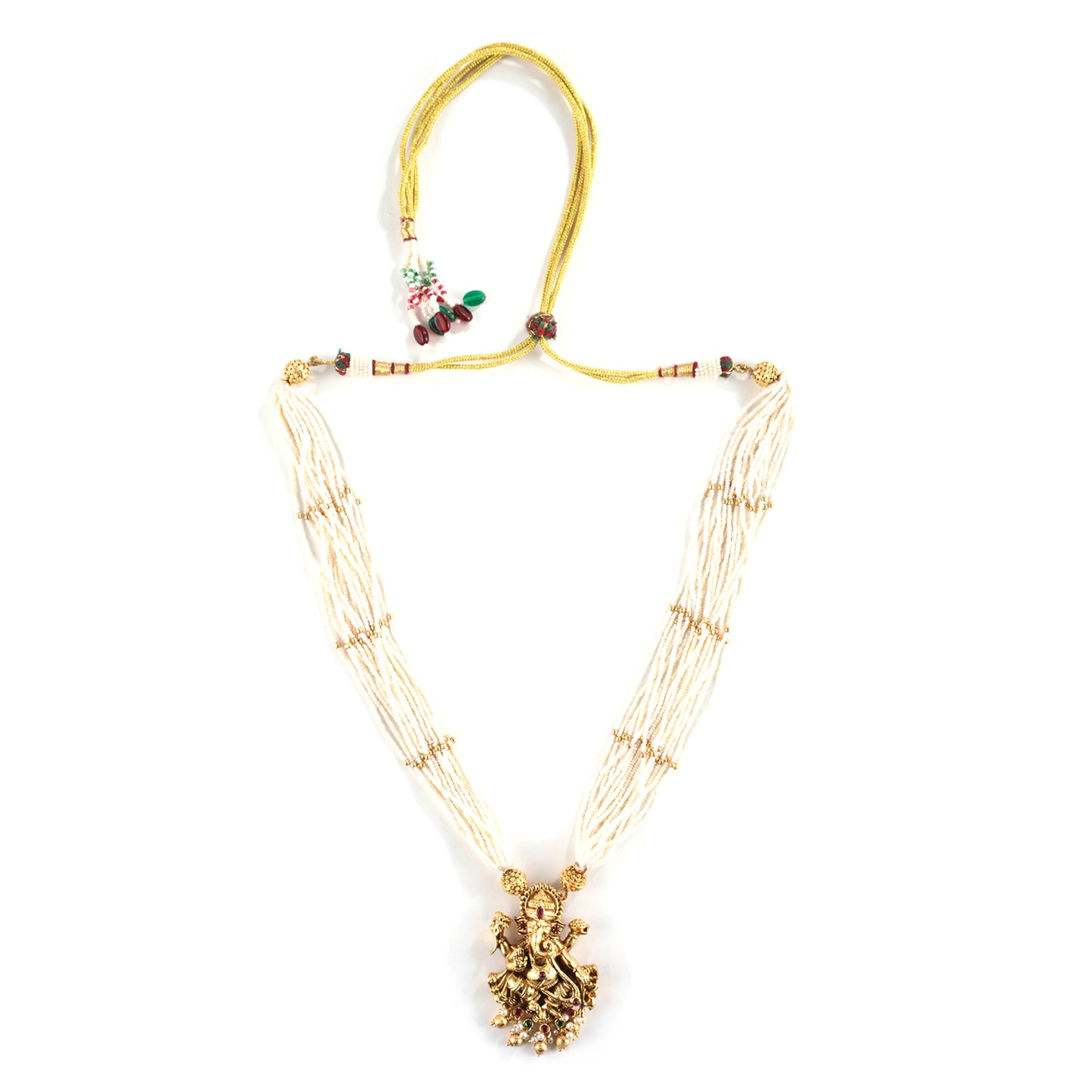 Elegant Ganesha White Beads String Long Necklace Set