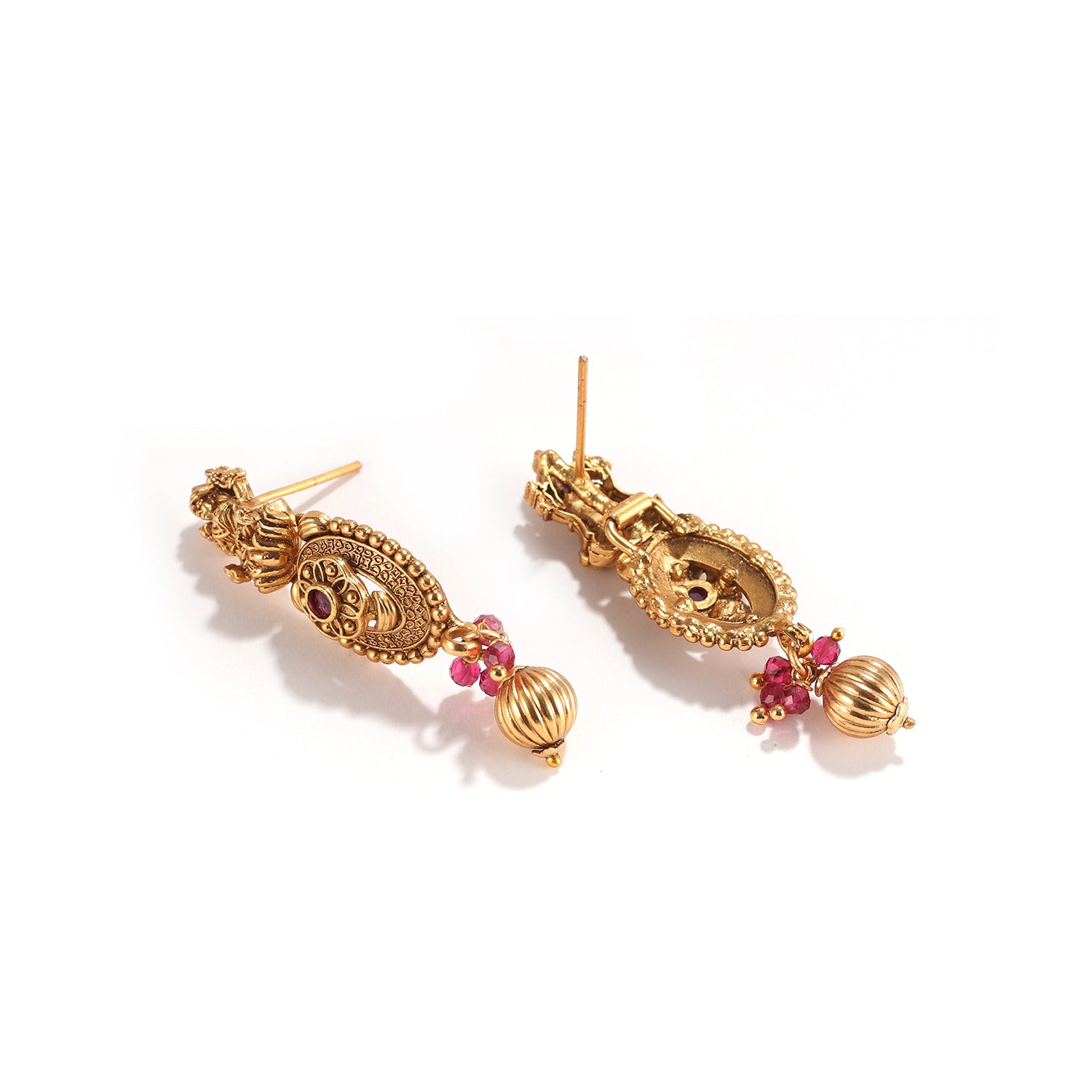 Women's Mahalakshmi Vintage India Gold and Ruby Studded Dangler Temple Earrings