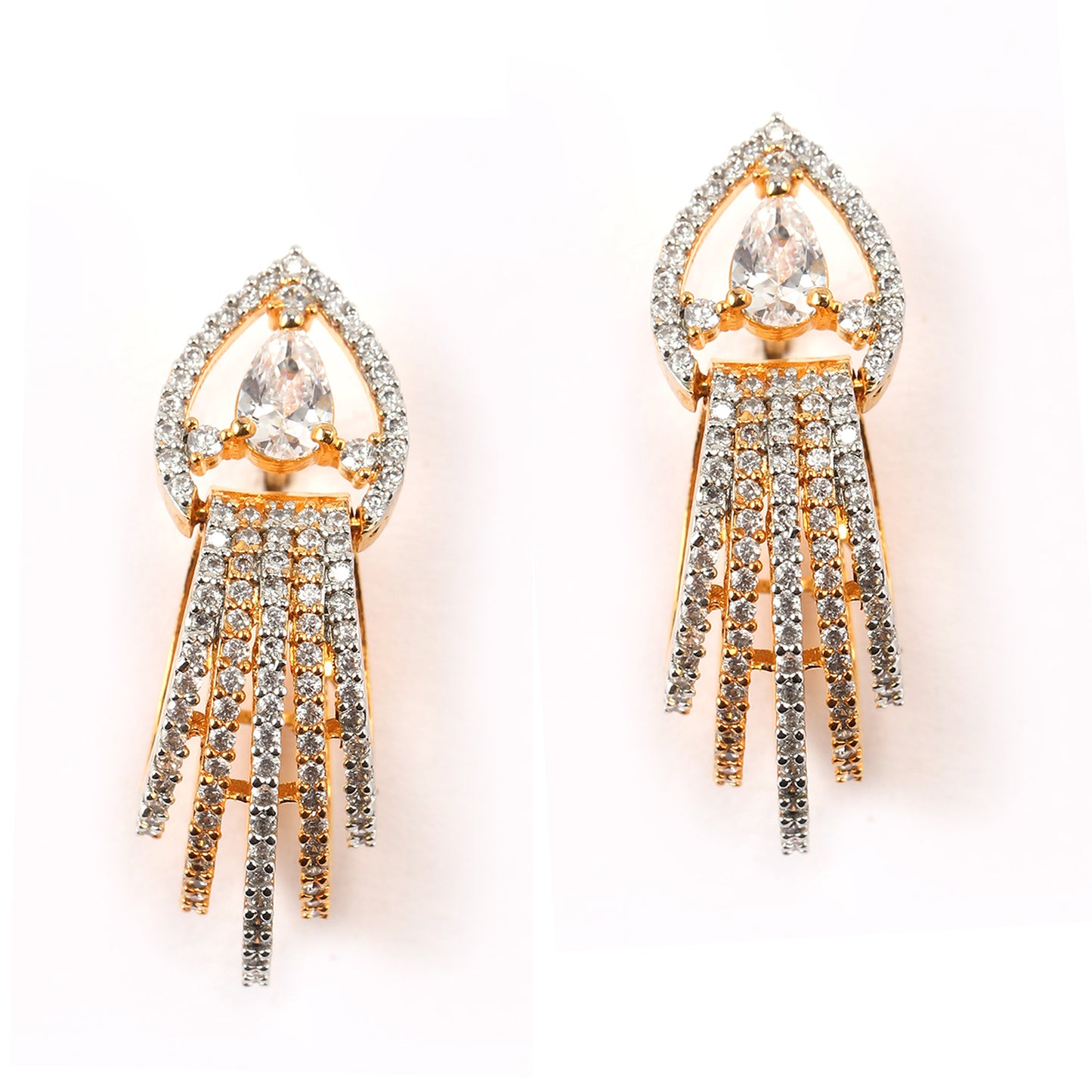 Gold and American Diamond Intricate Circle Drop Earrings