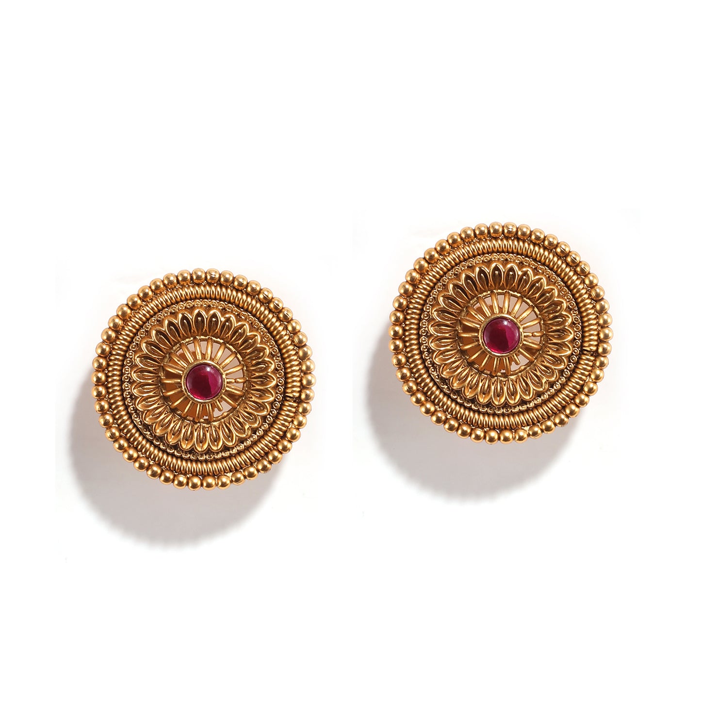 Traditional India Ruby Circle Studs Earrings