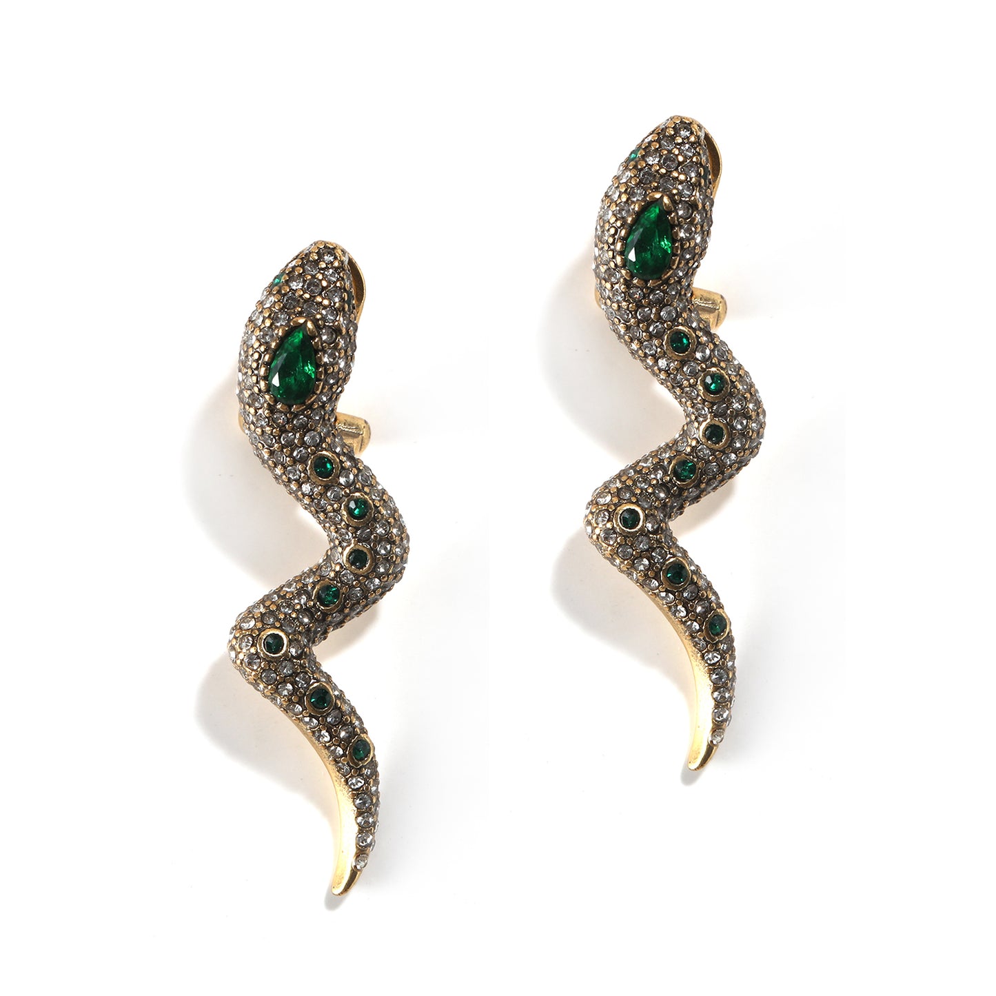 Emerald and American Diamond Serpent Earrings