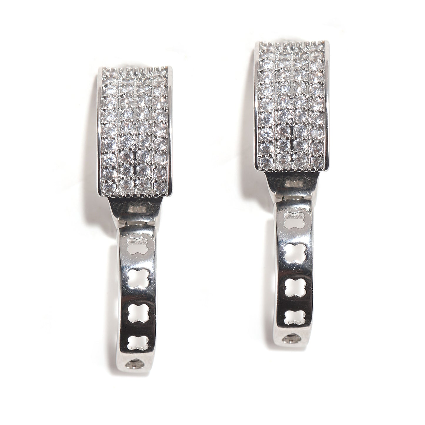Curved Diamond Cluster Silver Earrings with Cubic Zirconia