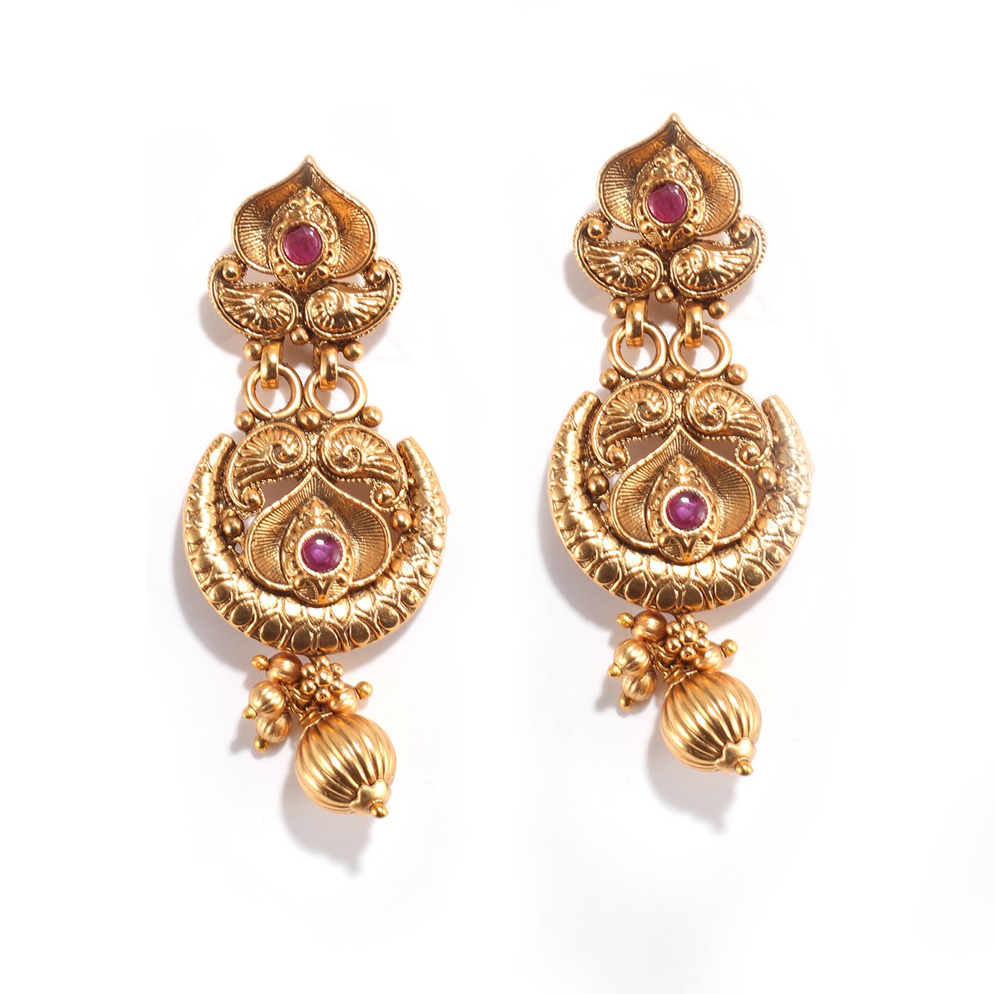 Women's Vintage India Ruby and Gold Drop Dangler Earrings
